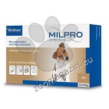 Virbac Milpro 2,5 / 25 мг - противопаразитни таблетки за кучета до 5 кг, 4 броя