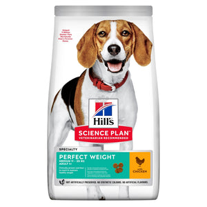 Hills Science Plan Perfect Weight Medium Adult - complete food with chicken for medium breed dogs (10-25kg) over 1 year old, overweight or prone to weight gain. Clinically proven nutrition for reaching and maintaining a healthy weight.