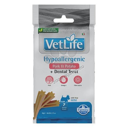 Vet Life Dog Dental Treat Hypoallergenic and Potatoes Mini - монопротеинови хипоалергенни лакомства за кучетаот дребни породи със свинско и картофи 60 гр