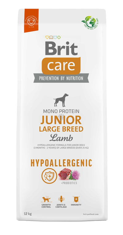 РАЗПРОДАЖБА Brit Care Dog Hypoallergenic Junior Large Breed - хипоалергенна храна за кученца от големи породи с агнешко месо и ориз 3 кг
