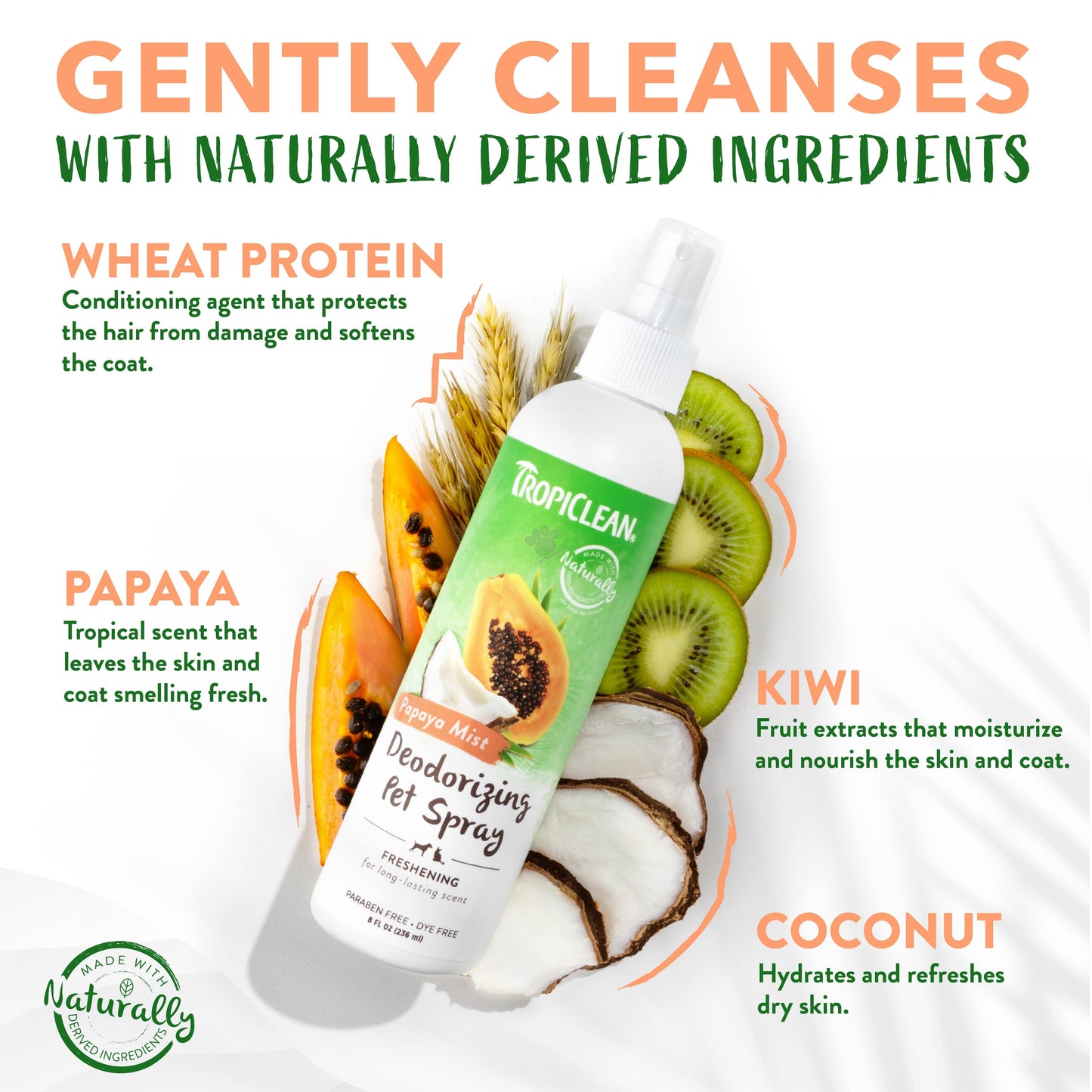 TropiClean Deodorising Spray Papaya and Coconut - дезодорант за кучета и котки 236 мл