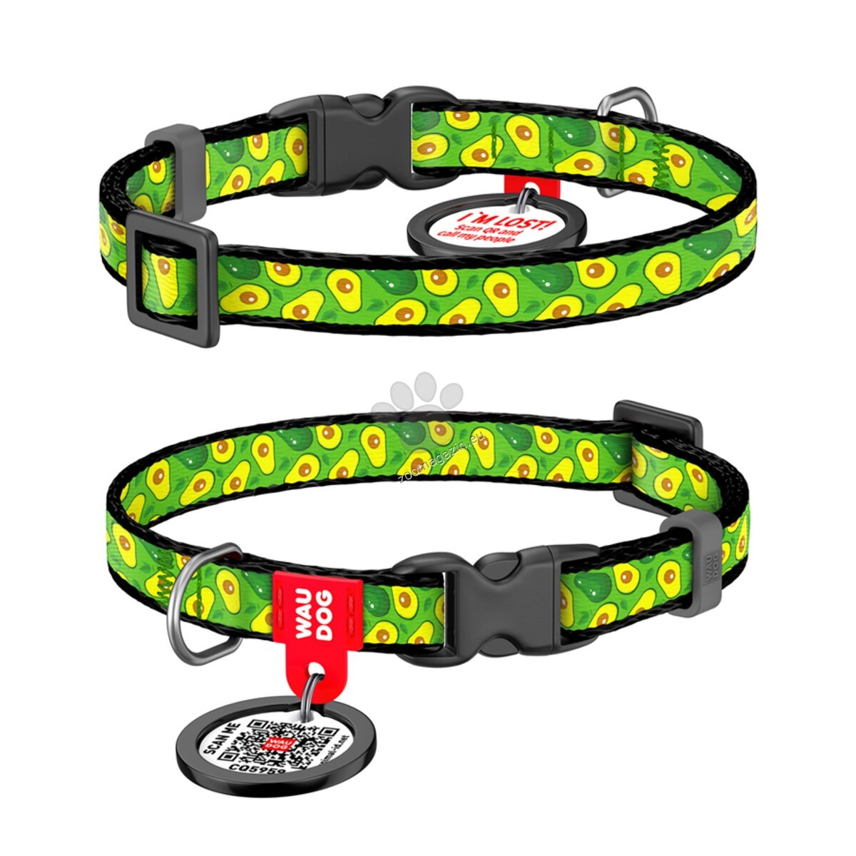 Waudog Collar Avocado М - нашийник с QR код за сигурност 28 / 40 см / 20 мм