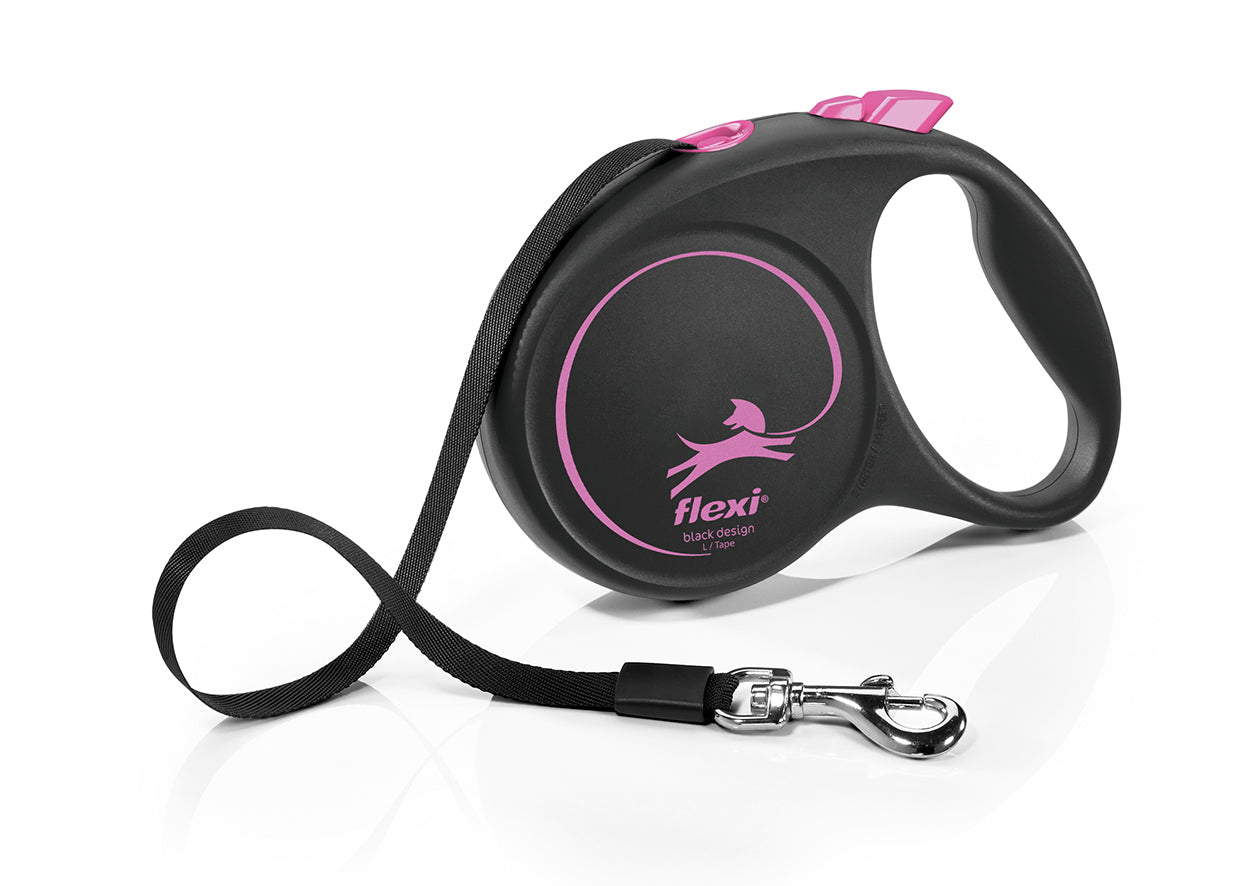 Flexi Black Design L - автоматичен повод лента, 5 метра, за кучета до 50 кг. / розов /
