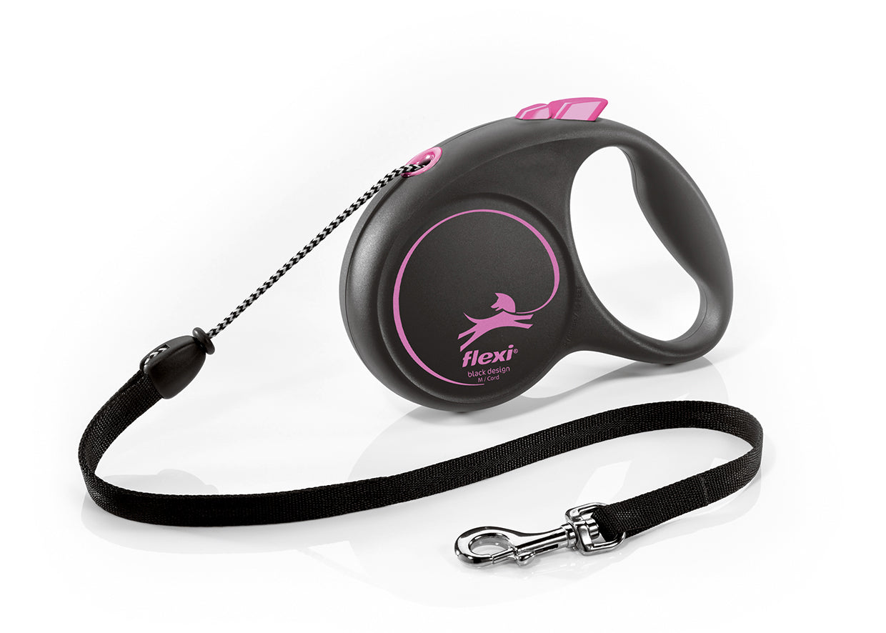 Flexi Black Design M - автоматичен повод въже, 5 метра, за кучета до 20 кг. / розов /
