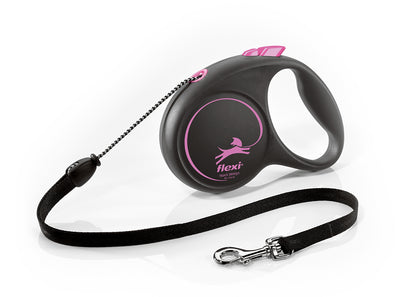 Flexi Black Design M - автоматичен повод въже, 5 метра, за кучета до 20 кг. / розов /