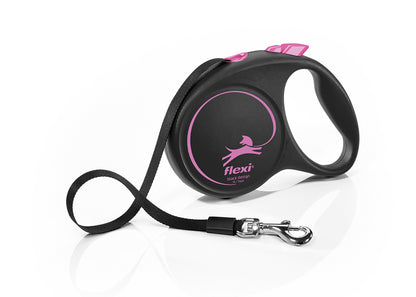 Flexi Black Design М - автоматичен повод лента, 5 метра, за кучета до 25 кг. / розов /