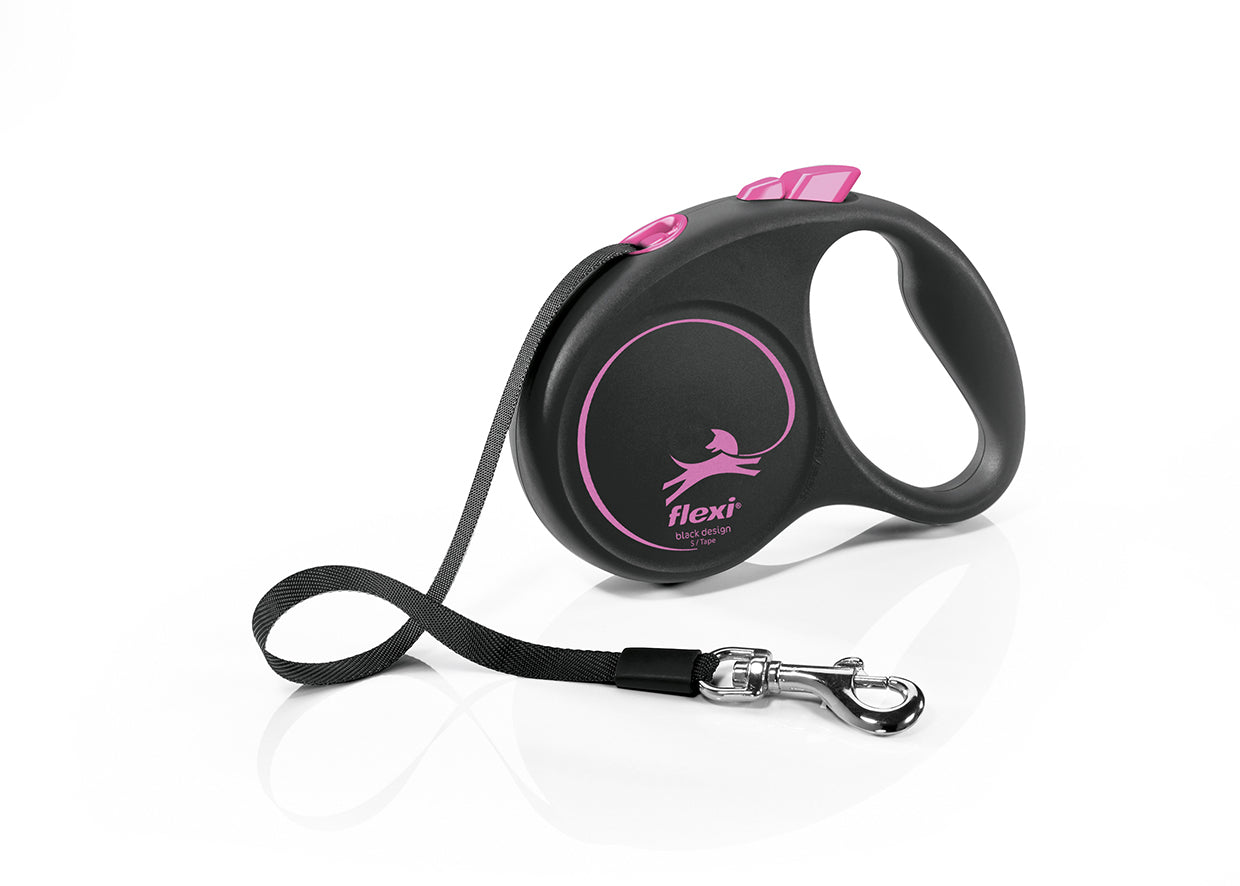 Flexi Black Design S - автоматичен повод лента, 5 метра, за кучета до 15 кг. / розов /