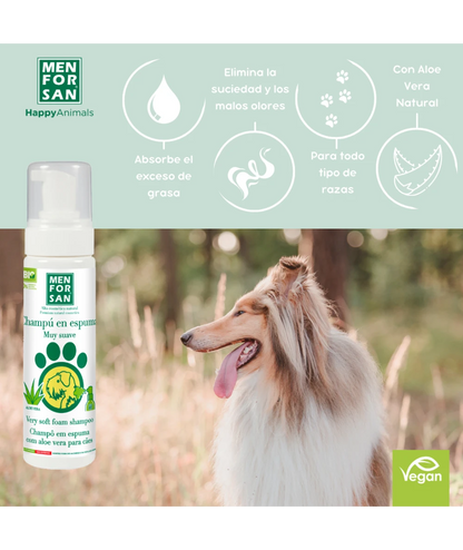 Menforsan Foam Shampoo with Aloe Vera - сух шампоан пяна за къпане и почистване без ползване на вода 200 мл.