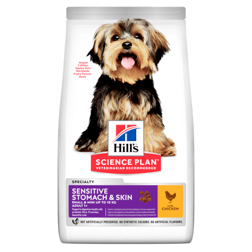 Hills Science Plan Small and Mini Sensitive Stomach and Skin Adult - суха храна с пилешко за кучета с чувствителен стомах и кожа 5+1 кг