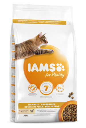Iams Adult Hairball - пълноценна храна за котки над 12 месечна възраст, профилактика образуване космени топки