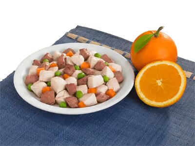 Life natural Duck with chicken in orange sauce - пилешко и патешко месо в портокалов сок, с моркови и грах 95 гр.