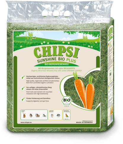 JRS Chipsi Sunshine Carrot - сено с моркови от най-високо качество, с забележителен аромат и вкус за гризачи и малки животни, 600 гр.