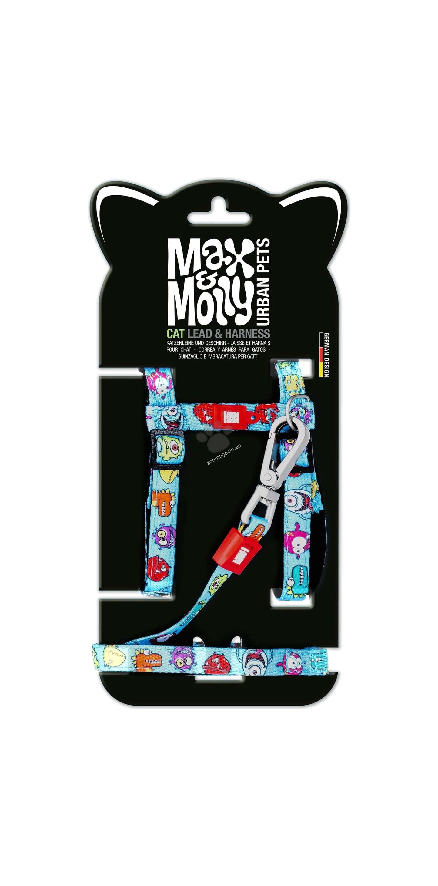 Max Molly Little Monster Cat Harness Set - нагръдник с повод за котка с обиколка на врата 21,5-33 см. и обиколка на тялото 27-44 см.