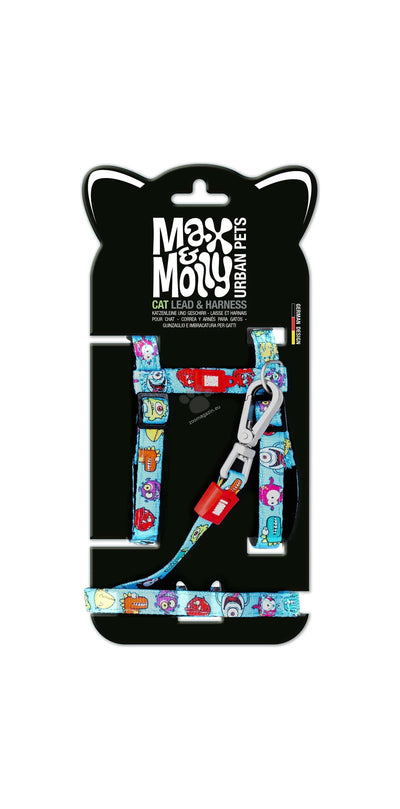 Max Molly Little Monster Cat Harness Set - нагръдник с повод за котка с обиколка на врата 21,5-33 см. и обиколка на тялото 27-44 см.