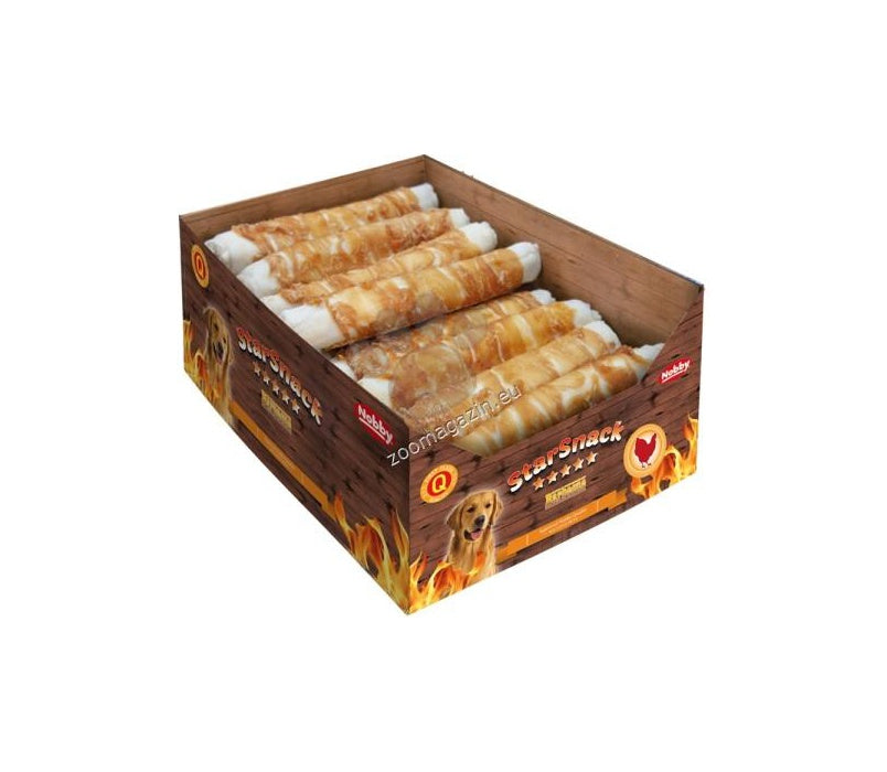 Nobby StarSnack Barbecue Wrapped Chicken XXL - пури от пресована кожа с пилешко месо, кутия, 27 см, 23 бр