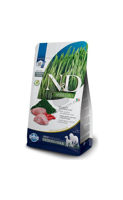 N&D SPIRULINA DOG LAMB & WOLFBERRY ADULT MEDIUM & MAXI - пълноценна храна със спирулина за кучета над 1г. от средните и едри породи, с агне и годжи бери 7кг