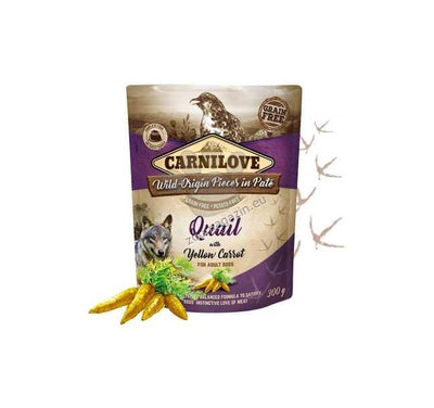 Carnilove Dog Pouch Pate Quail with Yellow Carrot - пауч за кучета с пъдпъдък и жълт морков 300 гр