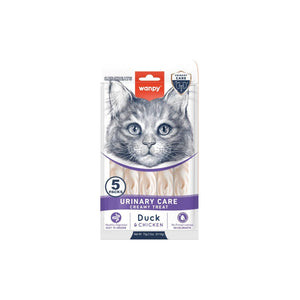 Wanpy Cat Urinary - кремообразно лакомство за котки с патица и пиле, при проблеми с уринарния тракт 5 х 14 гр