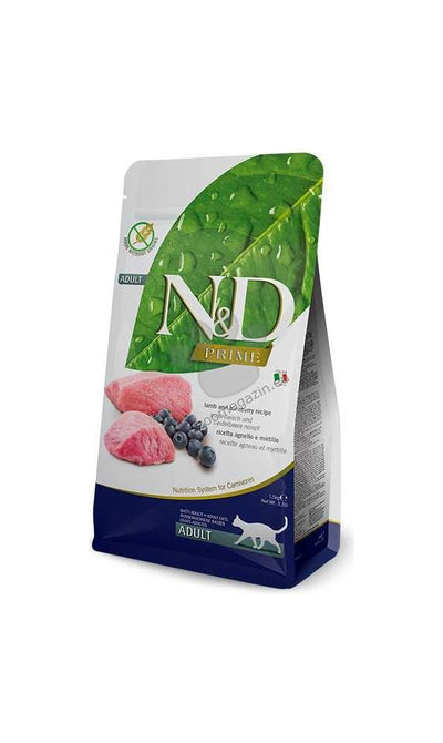 N&D Prime Cat Lamb & Blueberry - пълноценна суха храна за котки в зряла възраст с агнешко и боровинки 5 кг.