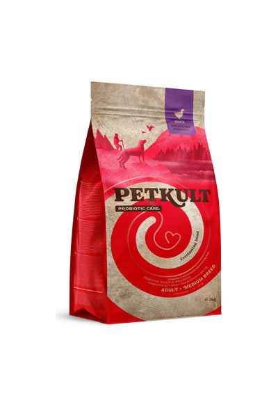 Petkult Probiotic Adult Medium - храна за чувствителни кучета от средни породи с патешко и кафяв ориз