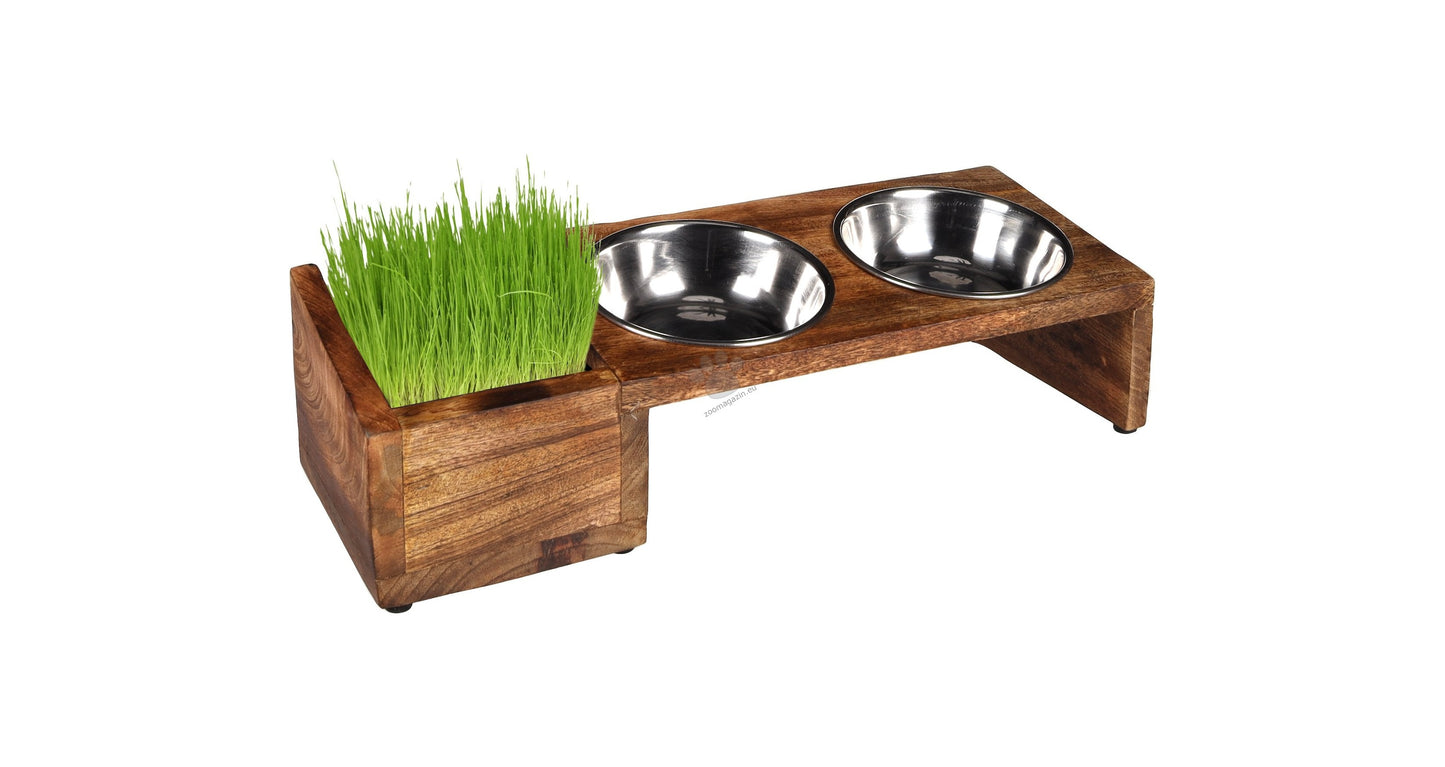 Flamingo Feeding and Drinking Bowl Duo Dinner Stand Lela - купички за котка с дървена поставка 2 х 375 мл