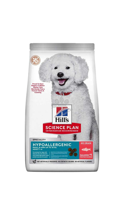 Hills Science Plan Canine Hypoallergenic Small & Mini Adult – хипоалергенна суха храна за кучета от дребни и мини породи от 1 до 6 години със сьомга 5+1кг.
