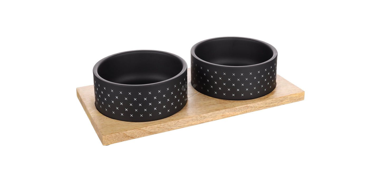 Flamingo Feeding and Drinking bowl Duo Dinner Nervo - купички с дървена поставка 2 х 840 мл