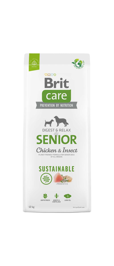 Brit Care Dog Sustainable Senior - пълноценна храна за застаряващи кучета с пилешко месо и насекоми 1 кг
