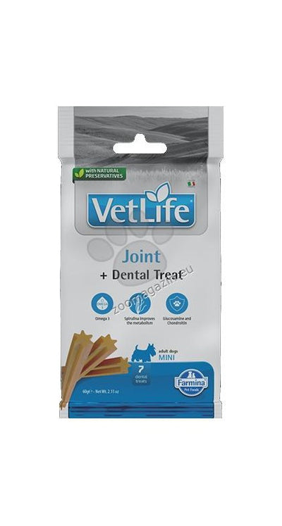 Vet Life Dog Dental Treat Joint Mini - лакомства за здрави стави за кучета от дребни породи с омега-3 мастни киселини, хондроитин и глюкозамин 60 гр