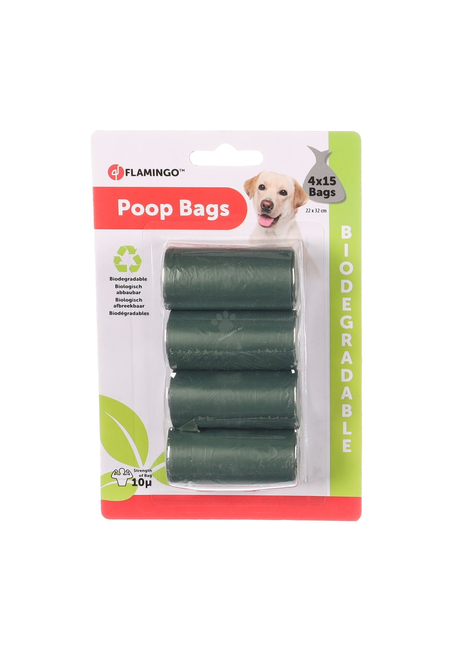 Flamingo Poop Bags Bio Green - биоразградими хигиенни торбички за кучета, 4 ролки по 15 бр