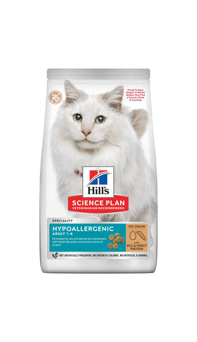 Hills Science Plan Hypoallergenic No Grain - пълноценна хипоалергенна храна за котки в зряла възраст с яйца и протеин от насекоми 1.5 кг