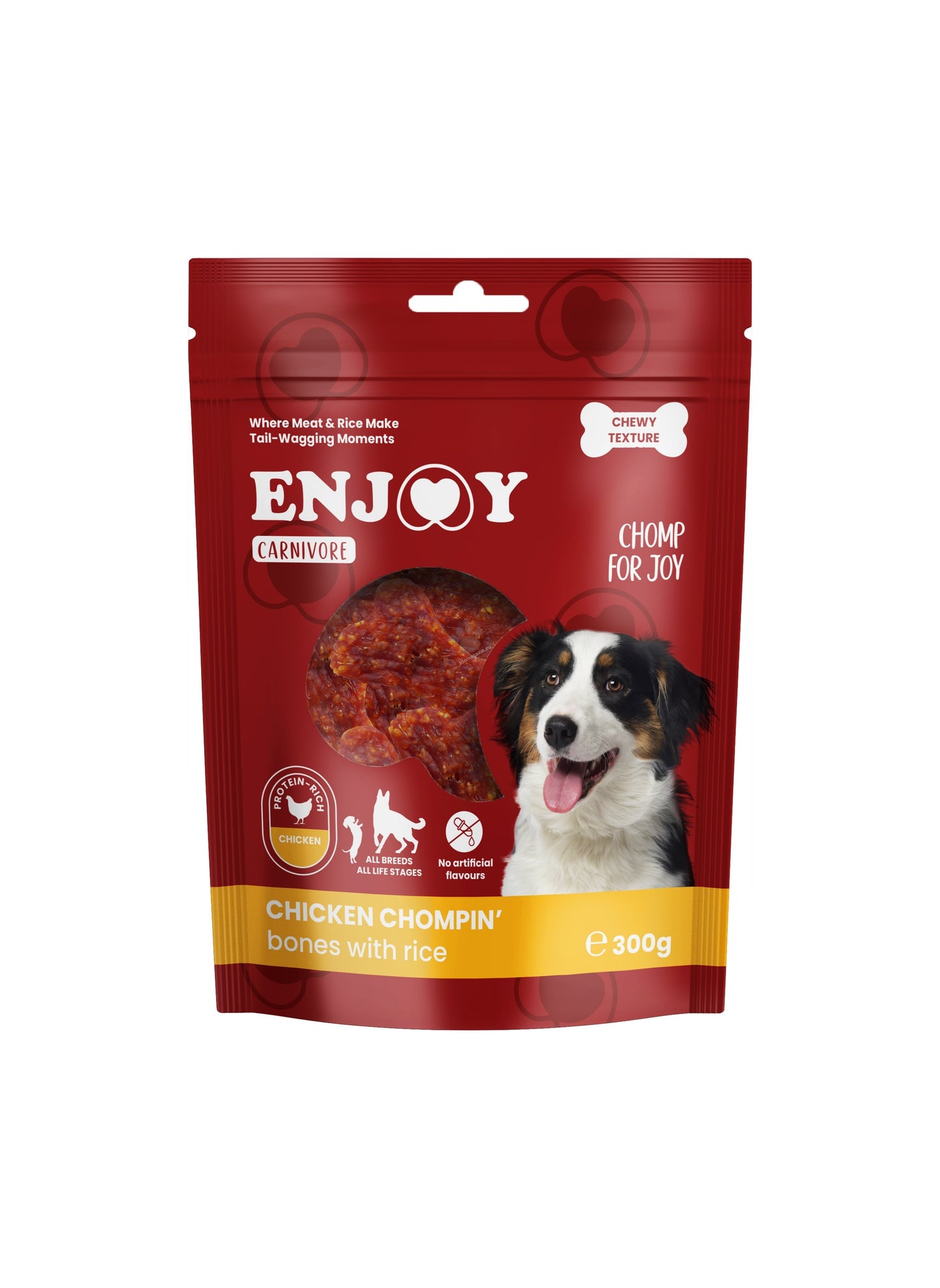 Enjoy Carnivore Chicken Chompin Bones with Rice - лакомство за куче с пилешко месо и ориз 300 гр