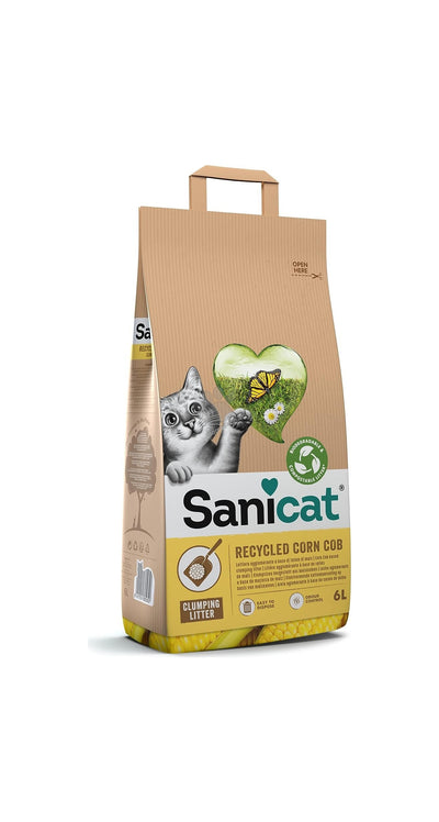 Sanicat Recycled Corn Cob Cat Litter - постелка за котешка тоалетна от царевица 6 литра