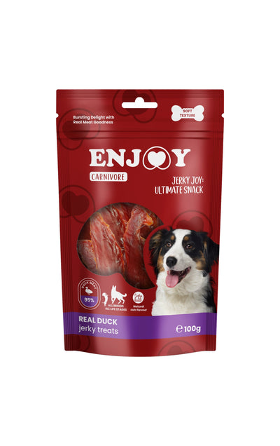 РАЗПРОДАЖБА Enjoy Carnivore Real Duck Jerky Treats - лакомство за куче с патешко месо 100 гр