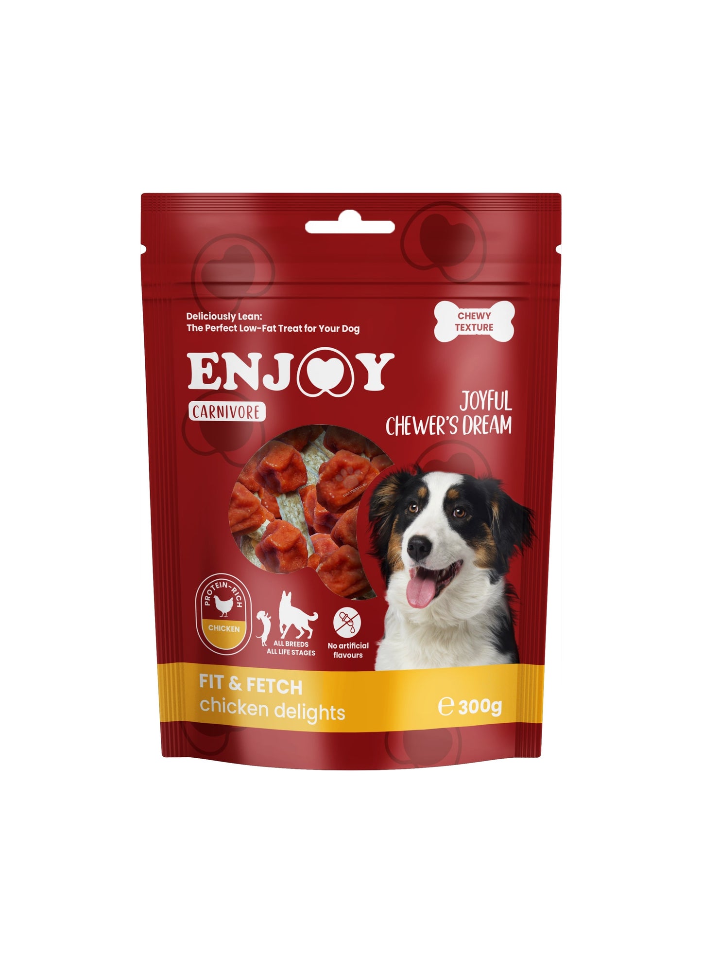 Enjoy Carnivore Fit and Fetch Chicken Delights - лакомство за куче с пилешко месо 300 гр