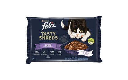 FELIX Tasty Shreds Mix - пълноценна храна за котки в зряла възраст 4х80гр.