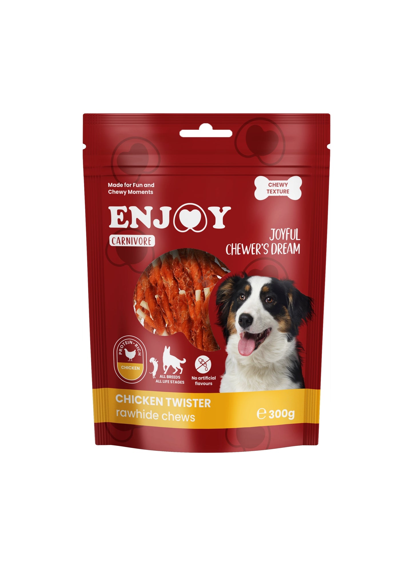 Enjoy Carnivore Chicken Twister Rawhide Chews - лакомство за куче от пресована кожа и пилешко месо 300 гр