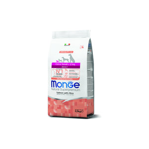 Monge Extra Small Adult Monoprotein Salmon with Rice - пълноценна суха храна за кучета от мини породи със сьомга и ориз 2,5 кг