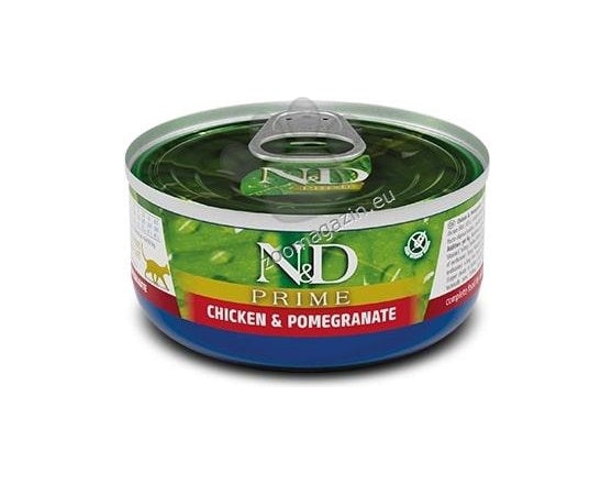 N&D Prime Cat Chicken & Pomegranate - пълноценна храна за котки в зряла възраст с пилешко и нар 70 гр.
