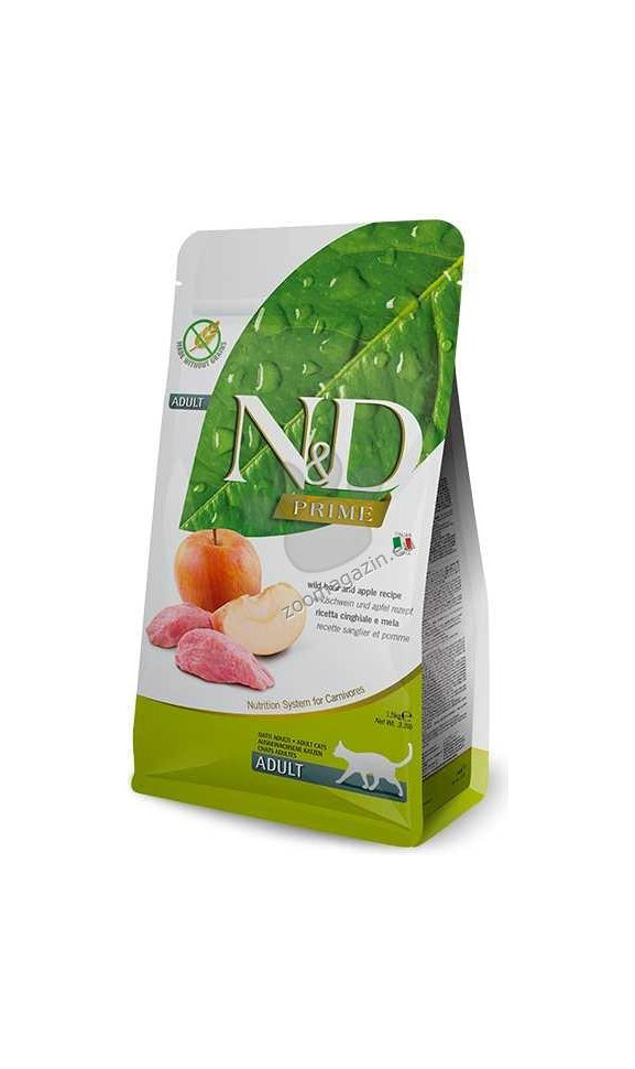 N&D Prime Cat Wild Boar & Apple - пълноценна суха храна за котки в зряла възраст с глиганско и ябълка 5 кг.