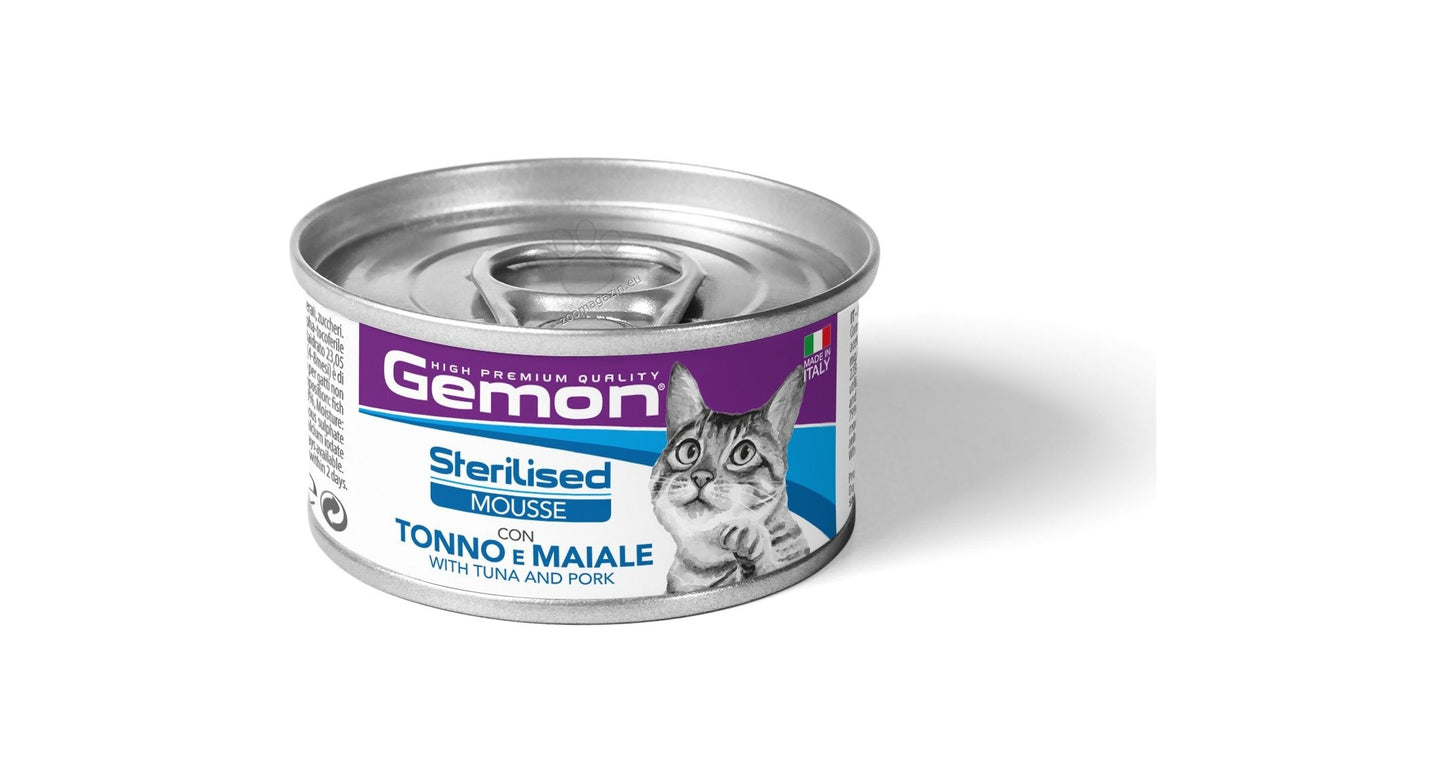 Gemon Sterilised Cat Mousse with Tuna and Pork – мус за кастрирани котки с риба тон и свинско месо 85 гр
