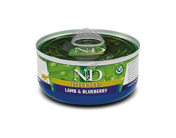 N&D Prime Cat Adult Lamb & Blueberry - пълноценна мокра храна за котки в зряла възраст с агнешко и боровинки 70 гр.