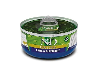 N&D Prime Cat Adult Lamb & Blueberry - пълноценна мокра храна за котки в зряла възраст с агнешко и боровинки 70 гр.