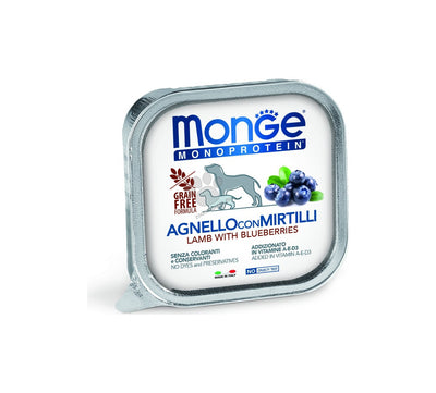 Monge Monoprotein Pate Lamb with Blueberries - пастет за кучета в зряла възраст с агнешко месо и боровинки 150 гр