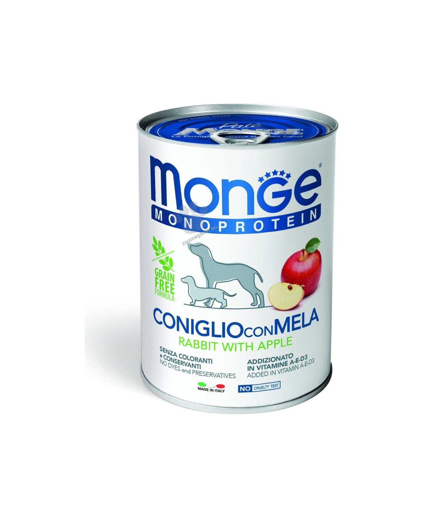 Monge Monoprotein Pate Rabbit with Apple - консерва за кучета в зряла възраст със заешко месо и ябълка 400 гр