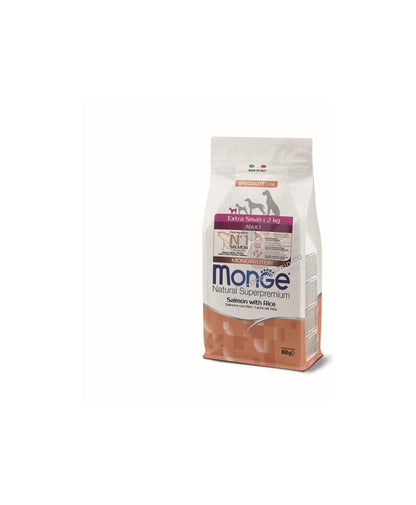 Monge Extra Small Adult Monoprotein Salmon with Rice - пълноценна суха храна за кучета от мини породи със сьомга и ориз 800 г