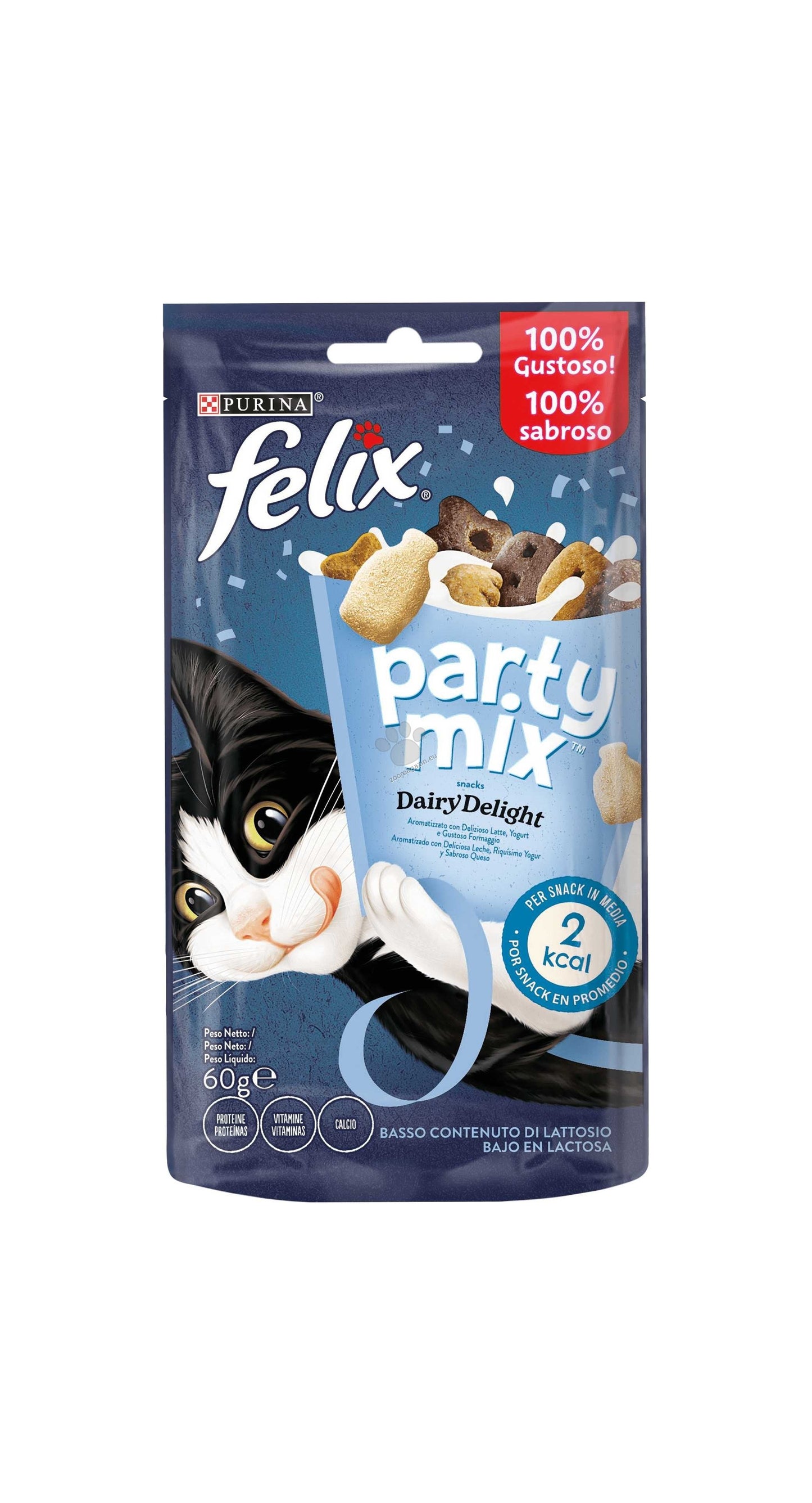 Felix Party Mix - допълваща суха храна за възрастни котки, ароматизирана с мляко 60гр.