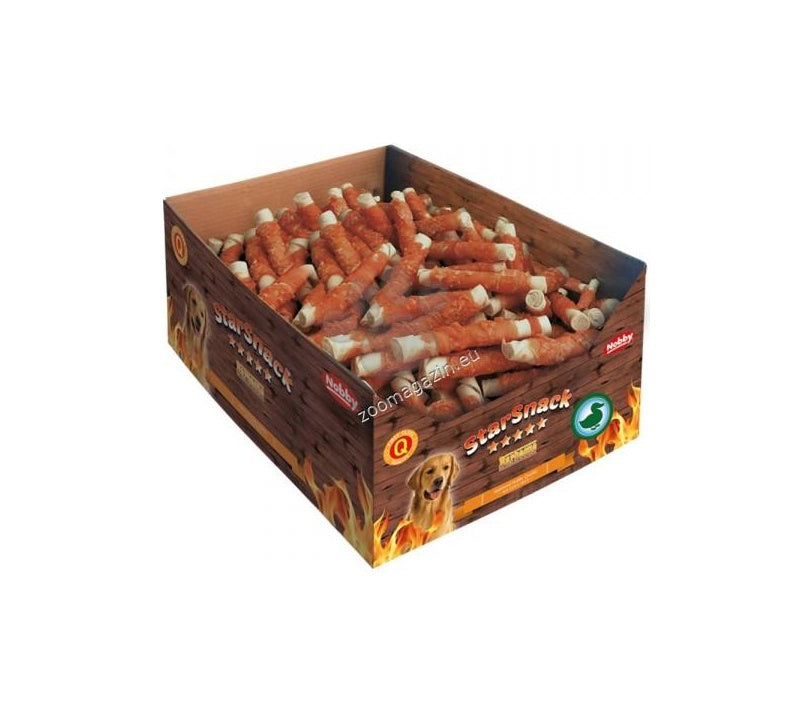 Nobby StarSnack Barbecue Wrapped Duck - солета от пресована кожа с патешко месо, кутия, 13 см, 130 бр