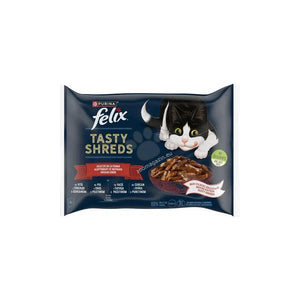 Felix Tasty Shreds Multipack - паучове за котки с пилешко, патешко, пуешко и говеждо месо 4 x 80 гр