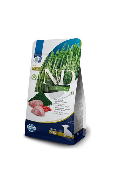 N&D SPIRULINA DOG LAMB & WOLFBERRY PUPPY MINI - пълноценна храна със спирулина за подрастващи кученца от дребните породи, с агне и годжи бери 2кг